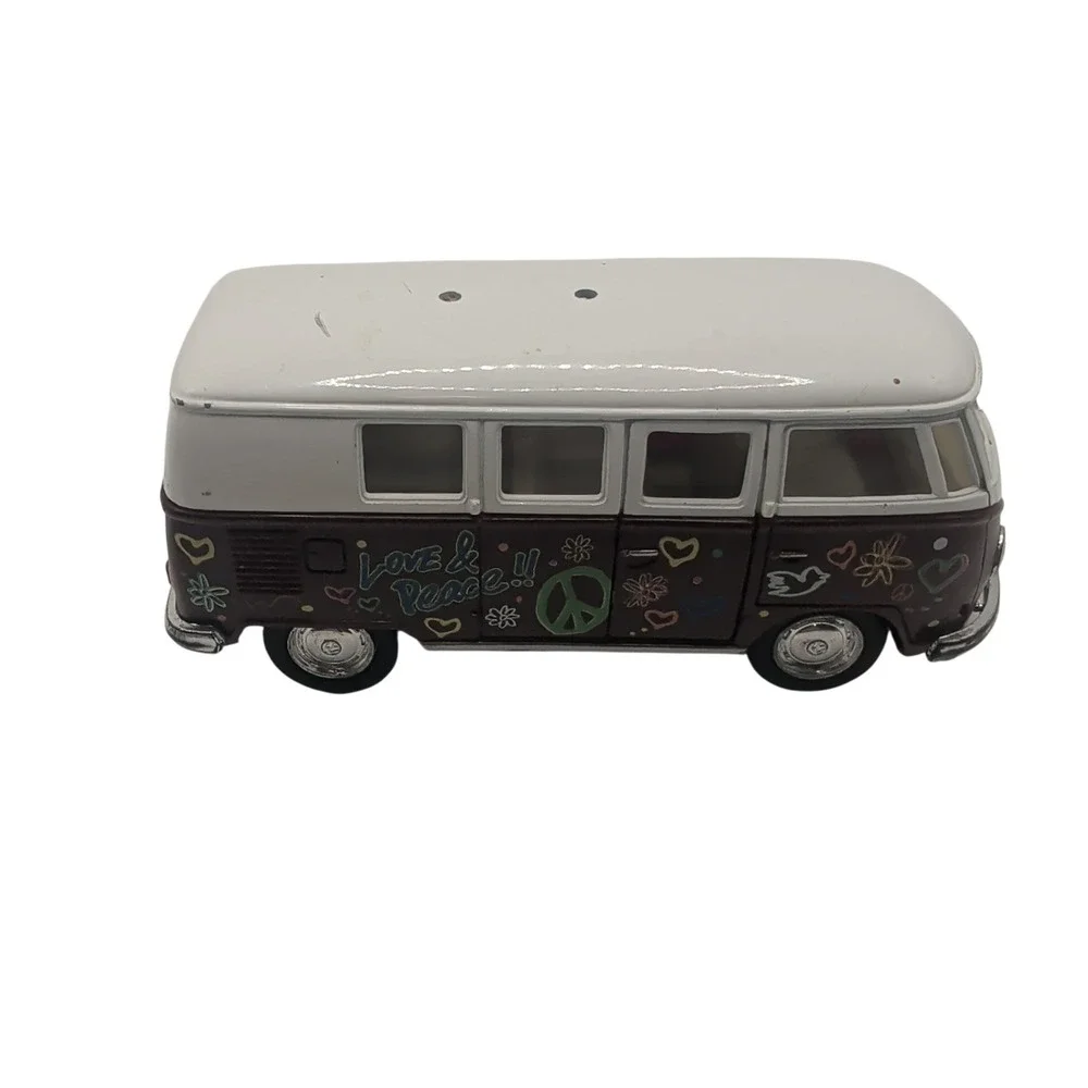 Kinsmart Diecast Toy Brown 1962 VW Classical Bus Peace Love Hippie Metal